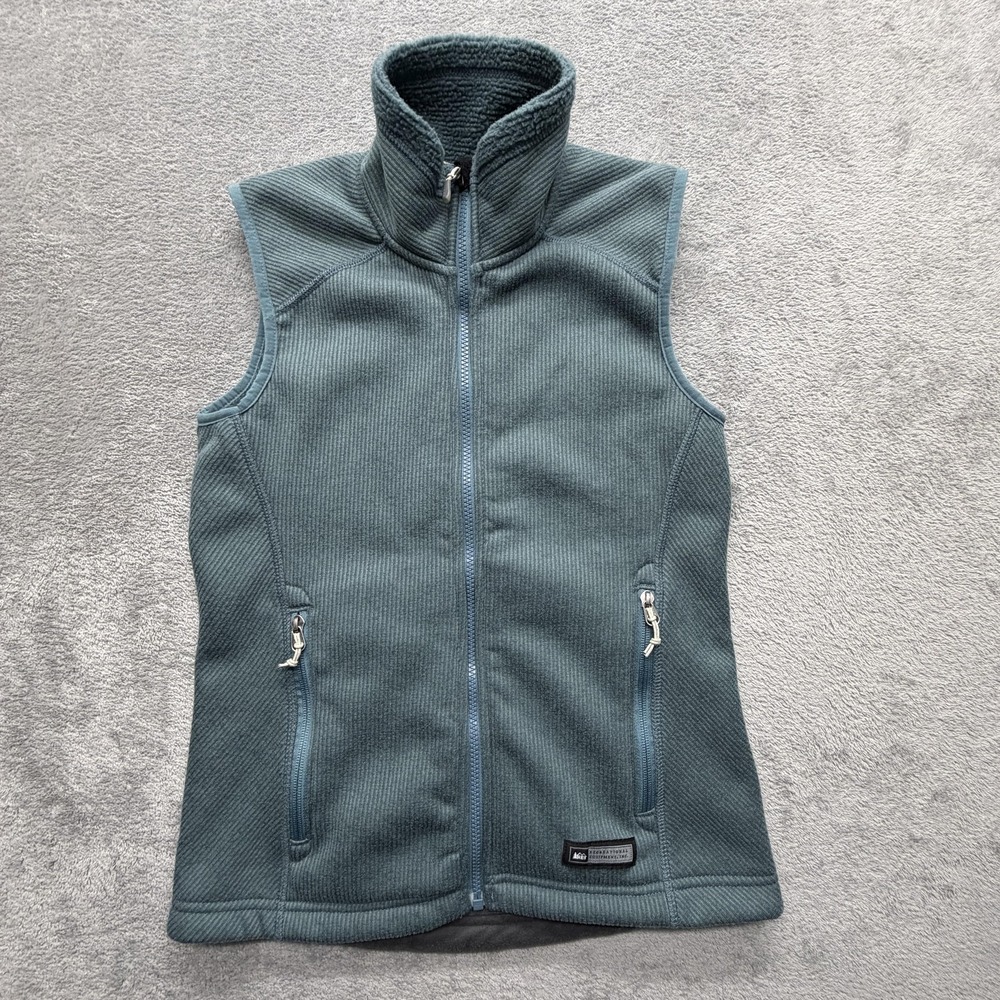 REI Vest Womens XS Green Polartec Fleece Full Zip Pockets Outdoor Warm Layering